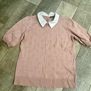 Cable & Gauge Blush Top with White Collar Valentines Day Shirt Pink Hearts